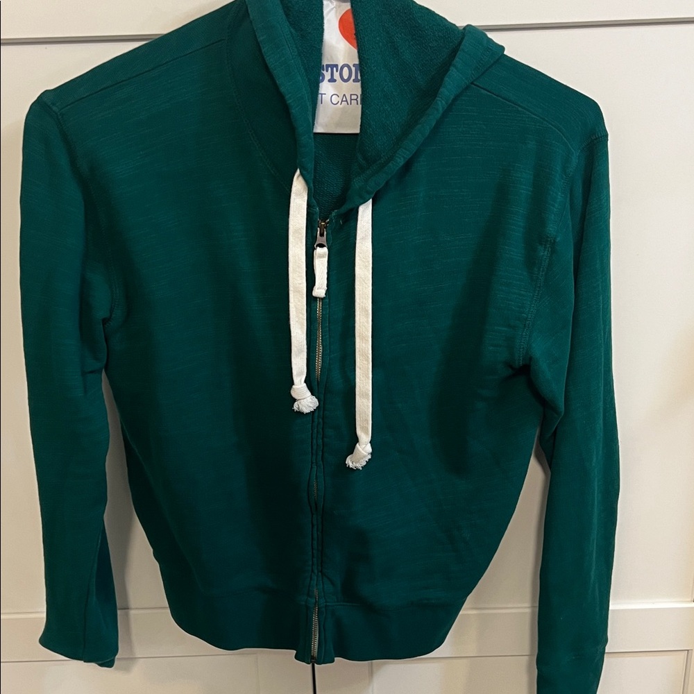 J. Crew Green Hoodie with White Drawstrings
